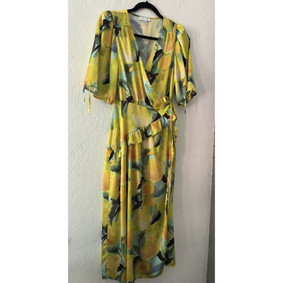 Topshop Womens Floral Midi Wrap Occasion Dress In Yellow Floral Print Size US 12 - Picture 6 of 16